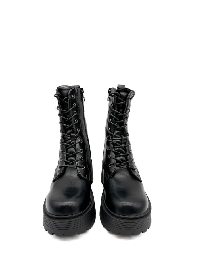 Bota Negras de Estilo Militar con Suela Gruesa