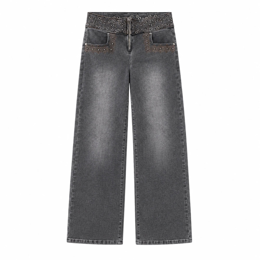 Jeans Cintura Alta Recto Gris