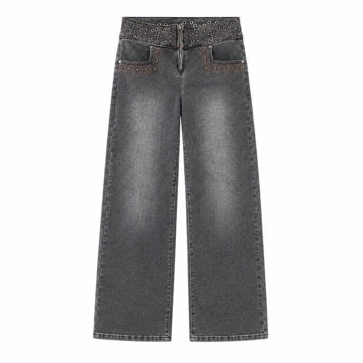 Jeans Cintura Alta Recto Gris