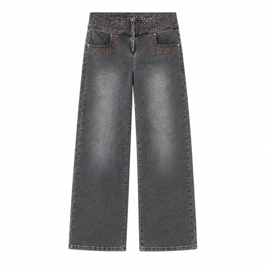 Jeans Cintura Alta Recto Gris