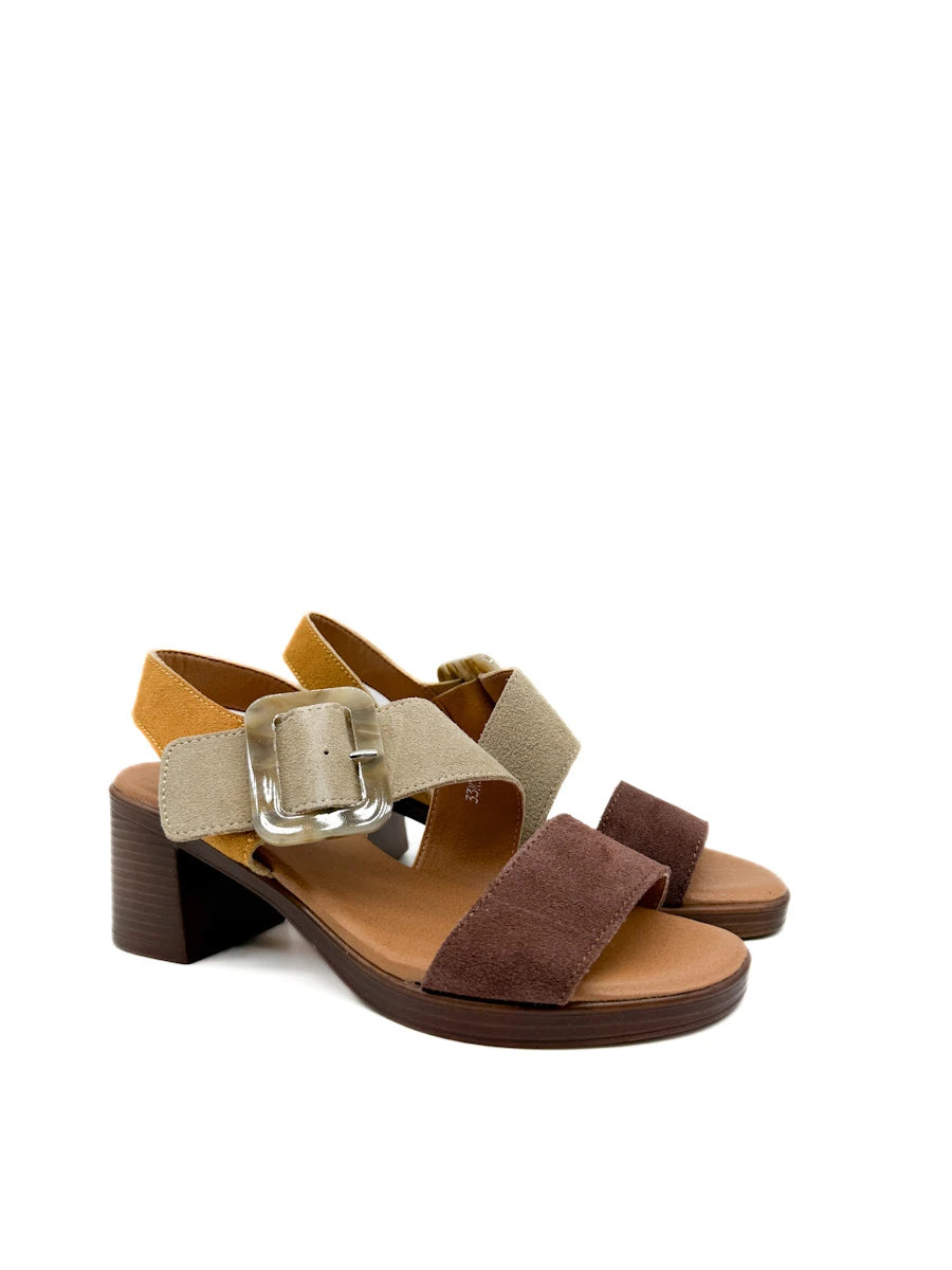 Sandalia Tricolor con Hebilla Efecto Nacarado - Estilo Boho Retro