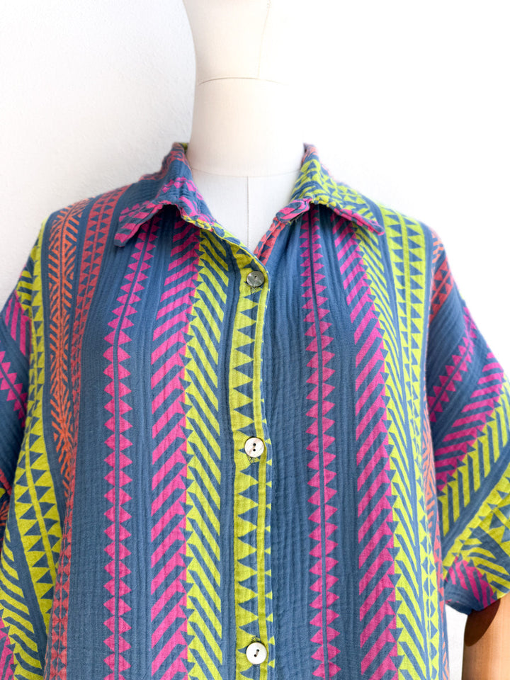 Vestido Camisero de Algodón con Estampado Étnico