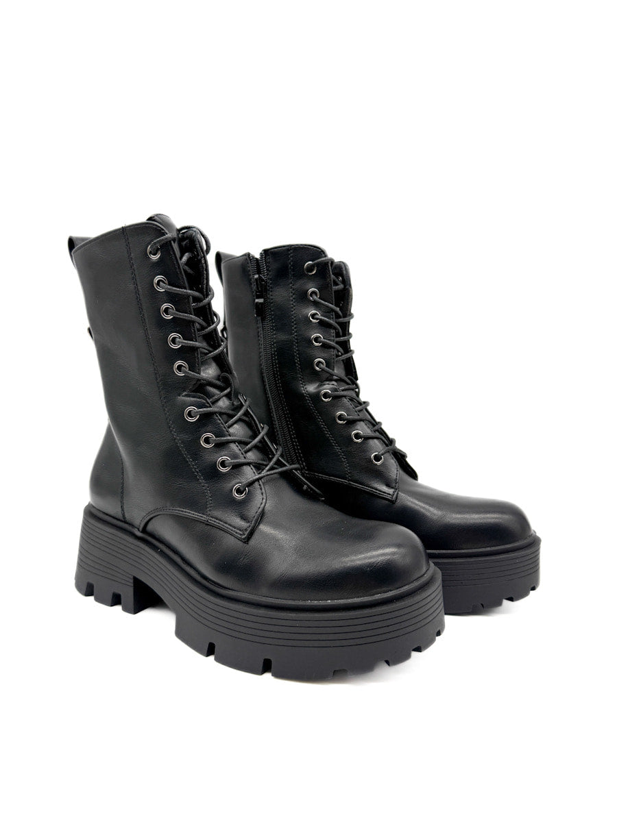Bota Negras de Estilo Militar con Suela Gruesa