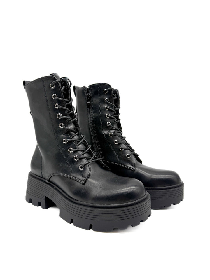 Bota Negras de Estilo Militar con Suela Gruesa