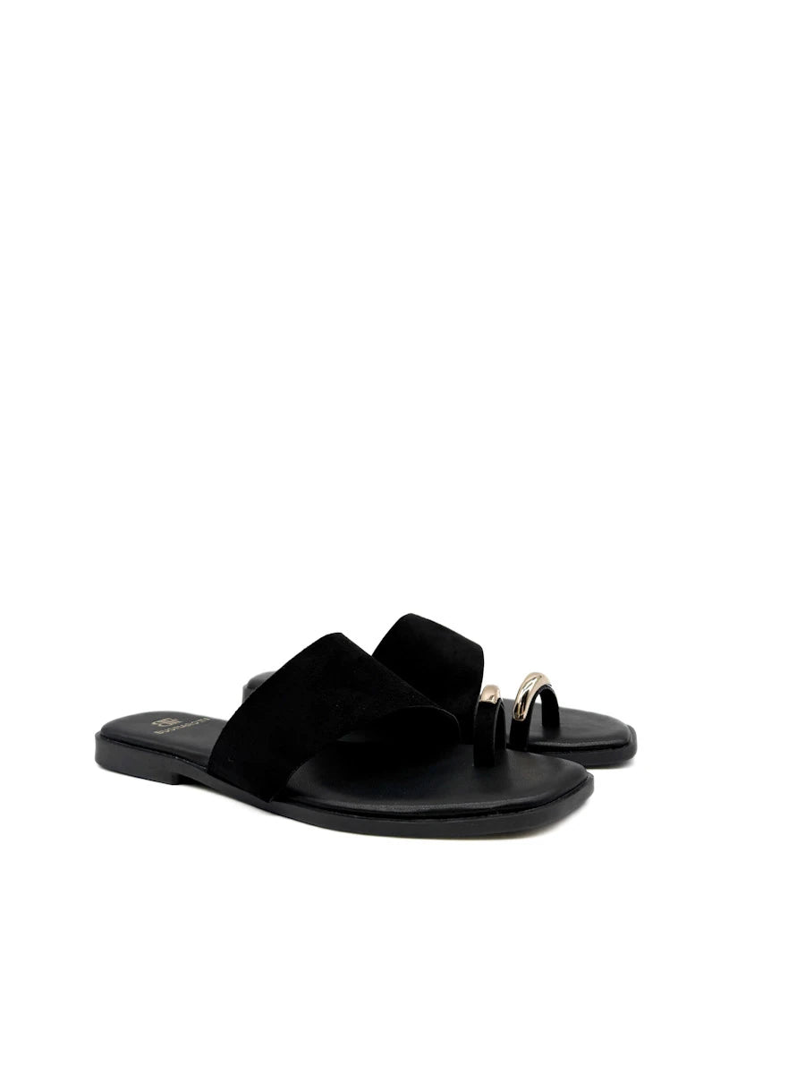 Sandalias Planas con Anillo Metálico y Pala Ancha