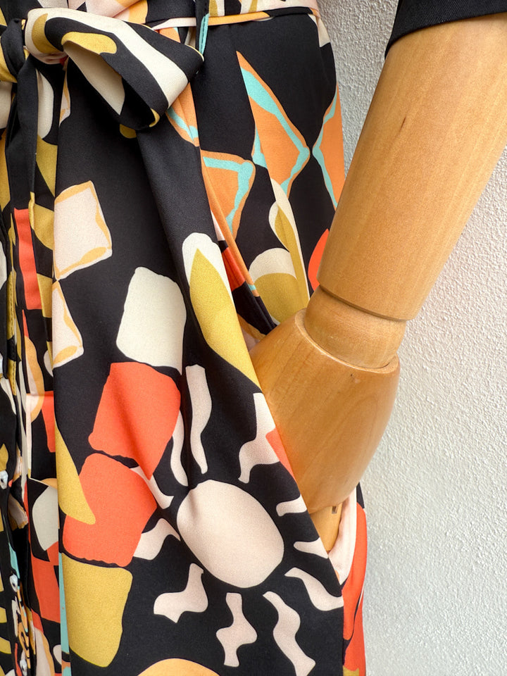 Vestido Camisero Largo Estampado Abstracto