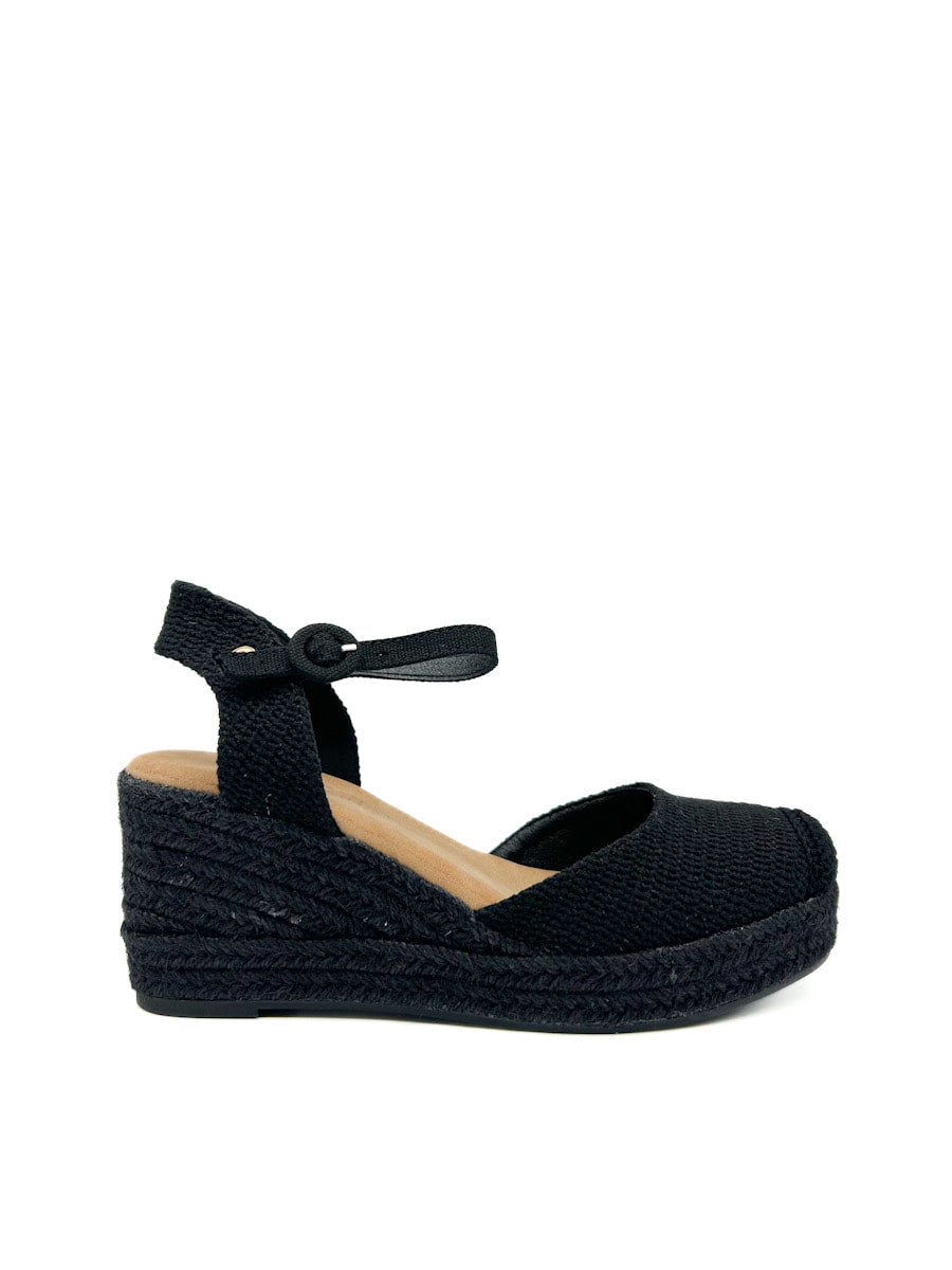 Alpargatas Cuña Efecto de Crochet Referencia CF-5242 Negro