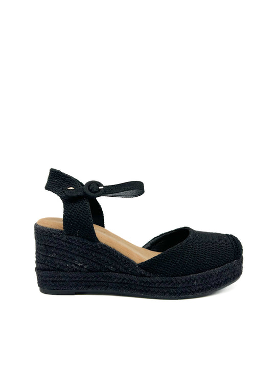 Alpargatas Cuña Efecto de Crochet Referencia CF-5242 Negro