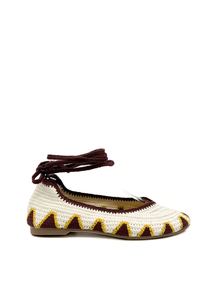 Bailarinas Artesanales de Crochet con Cintas para Tobillo y Diseño Étnico