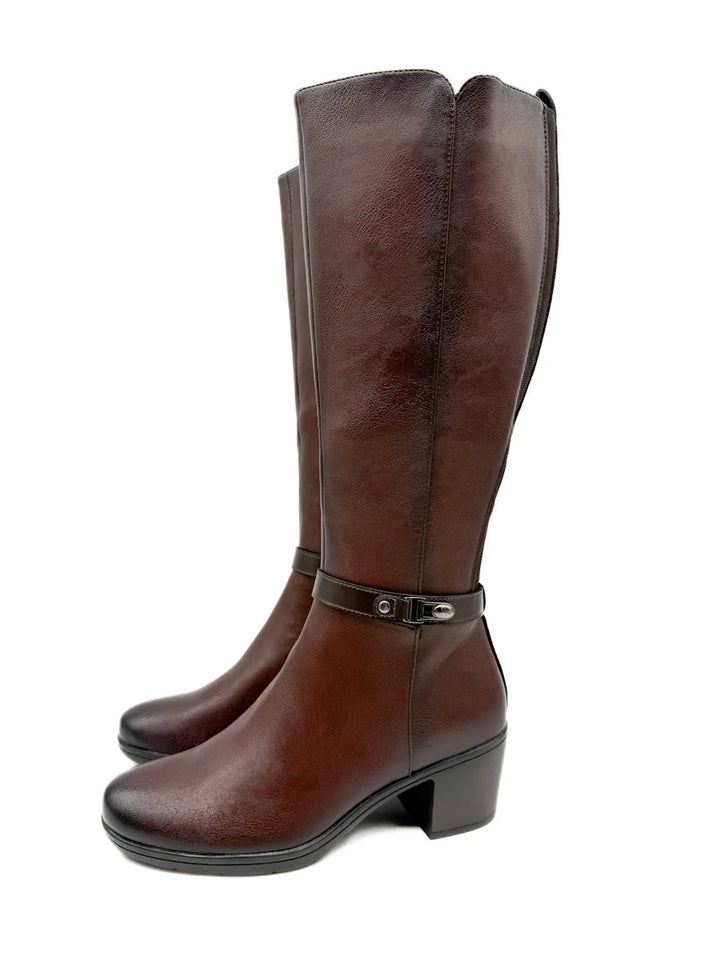 Botas Altas de Tacón Ancho con Caña Elástica y Hebilla