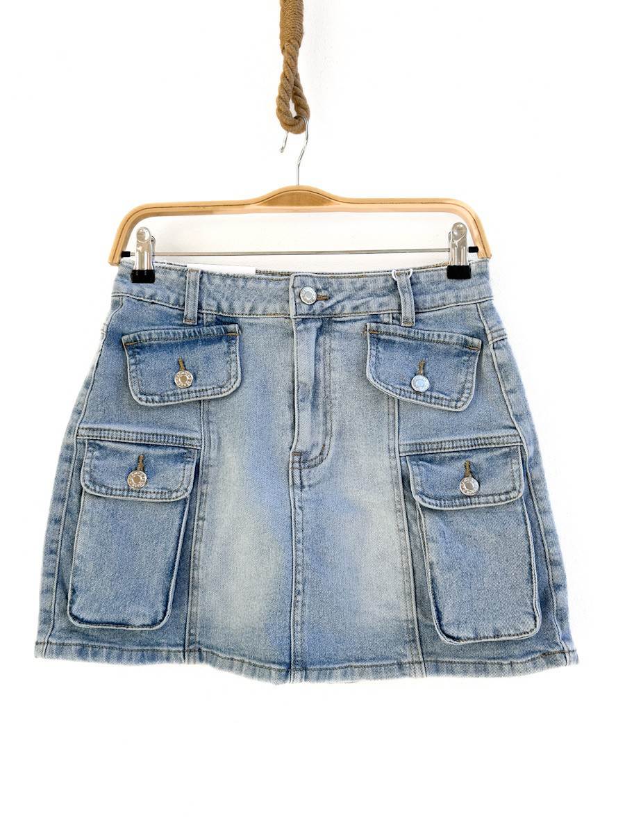 Falda de Mezclilla con Bolsillos y Estilo Cargo Azul