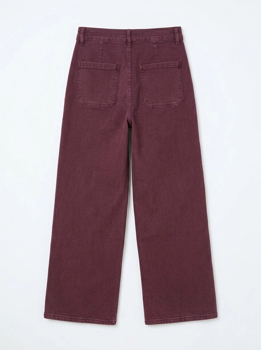 Pantalón Vaquero Recto de Tiro Alto con Costuras Verticales y Bolsillos Traseros