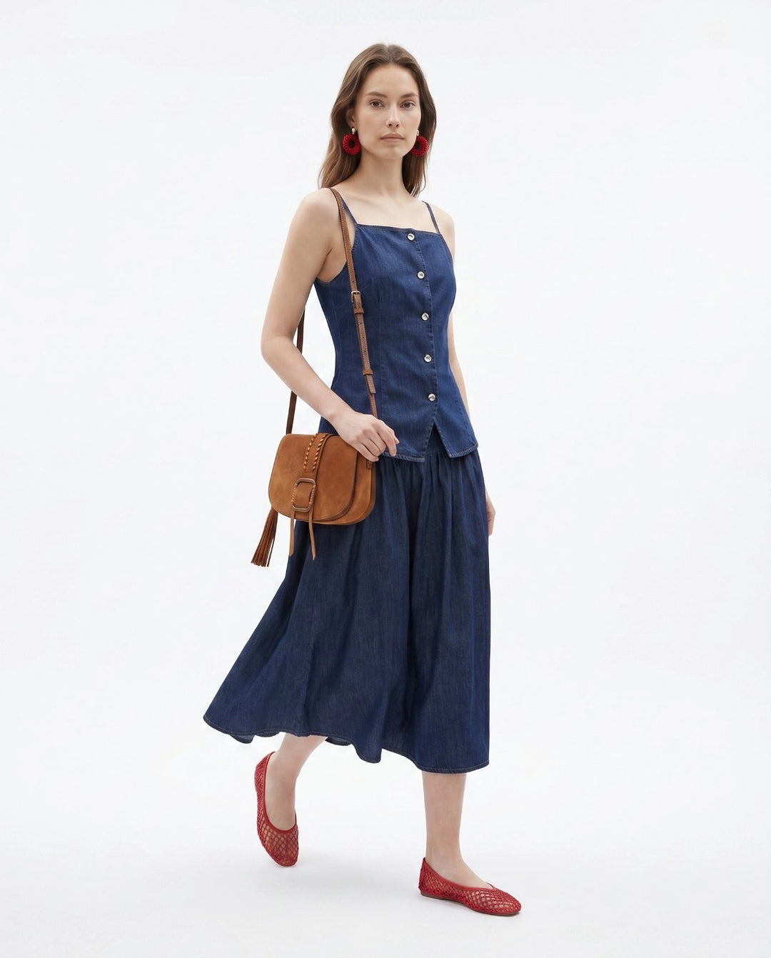 Top Denim de Tirantes Ajustables con Botones Metálicos y Corte Entallado para Mujer