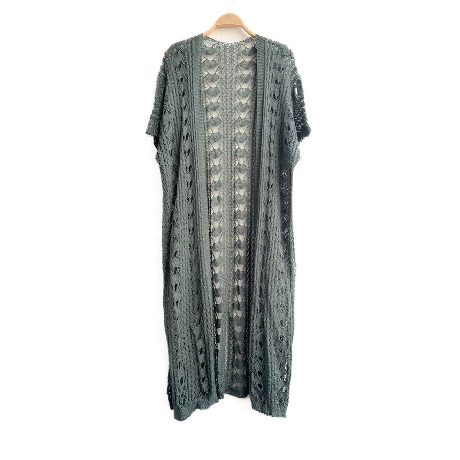 Kimono calado estilo perlé para mujer Verde Única