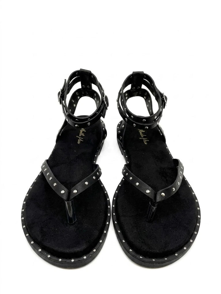 Sandalias Romanas con Tachuelas Metálicas y Doble Correa al Tobillo - Colección Urban Chic
