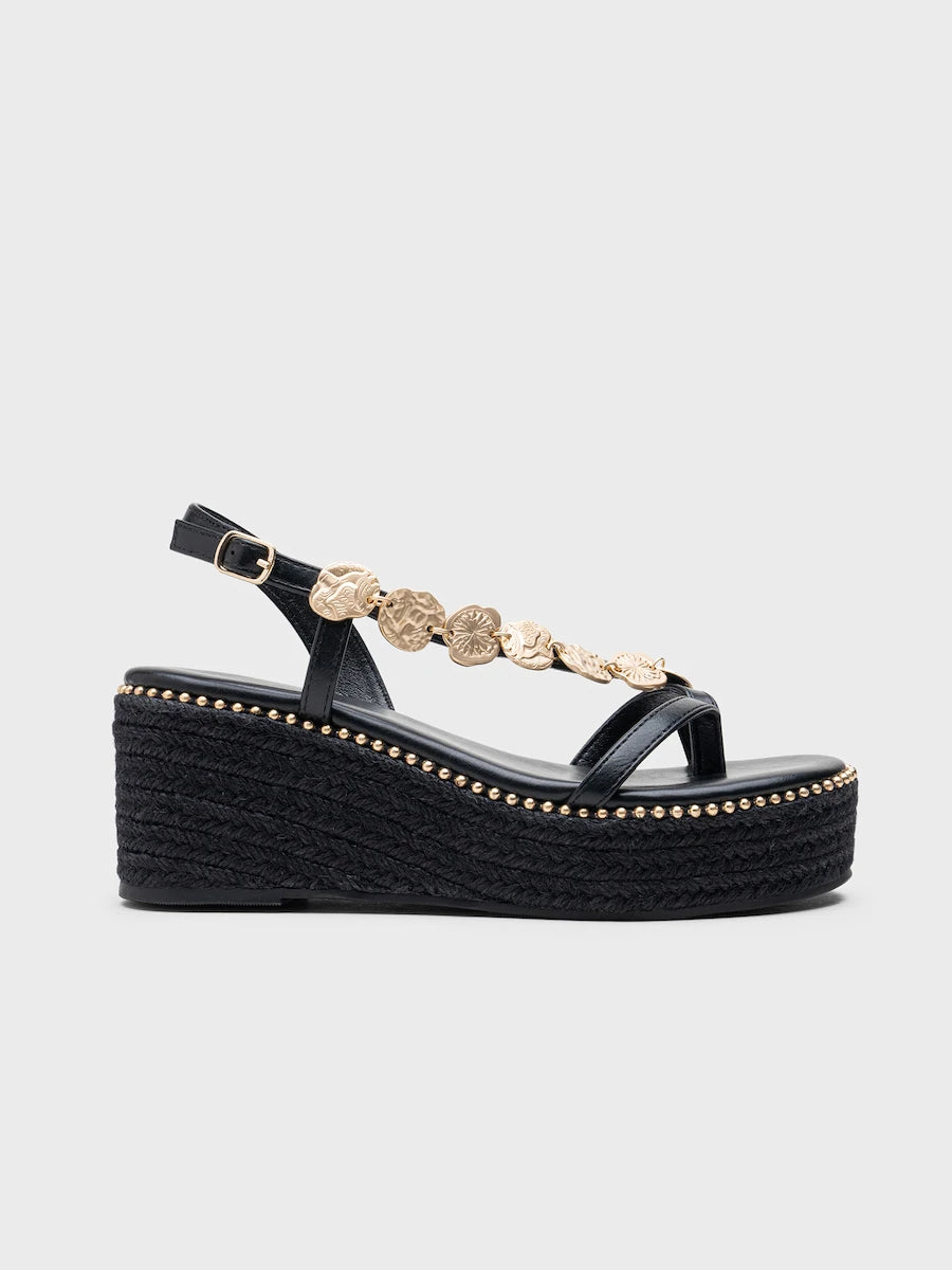 Sandalias de Cuña Yute con Plataforma y Adornos de Monedas Doradas | Estilo Bohemio Chic