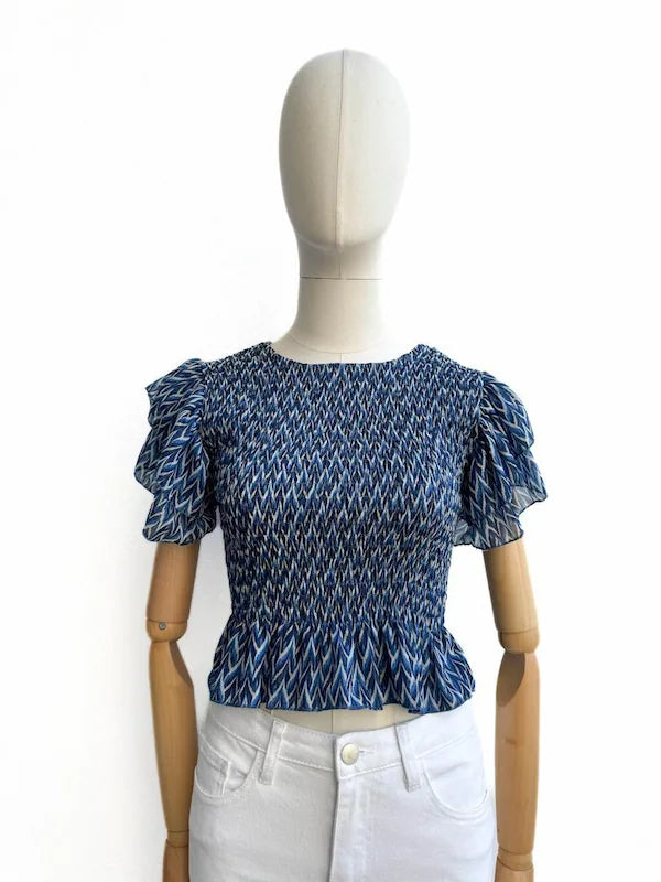 Top Nido De Abeja 2625 Azul Beige