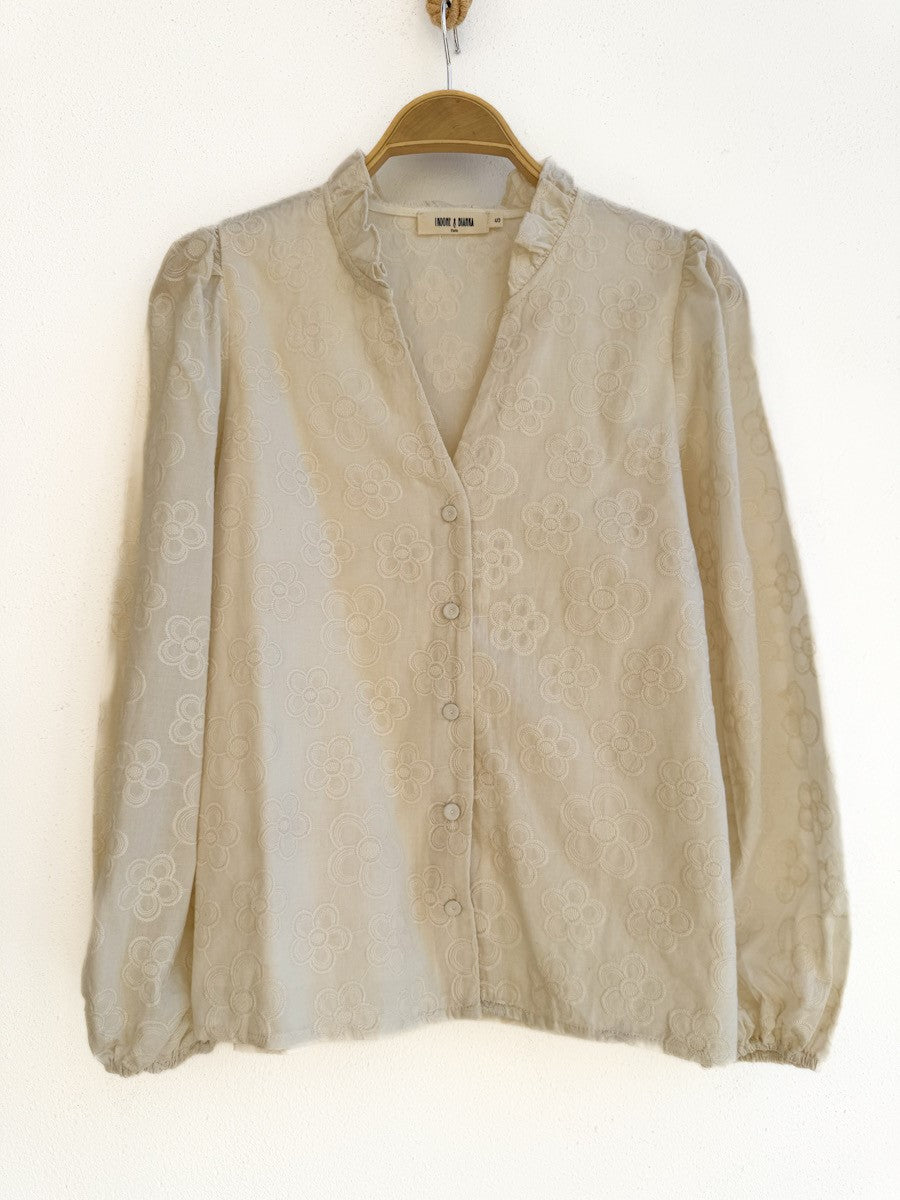 Blusa Bordada Flor 80372 Beige