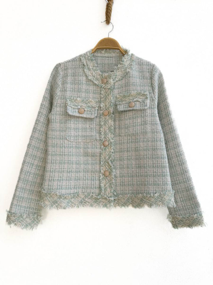 Chaqueta Tweed Bolsillos Verde