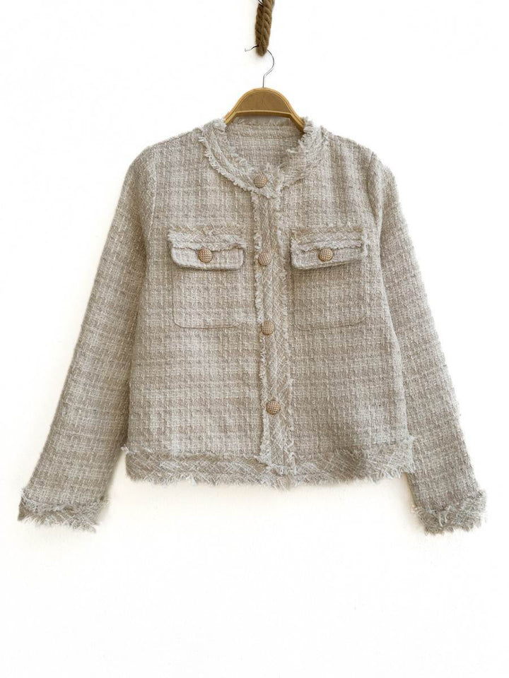 Chaqueta Tweed Bolsillos Beige