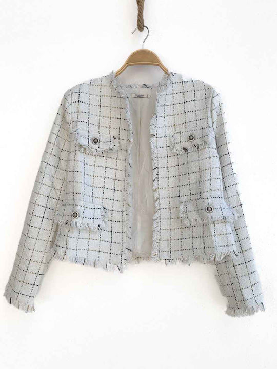Chaqueta Corta de Tweed Blanco