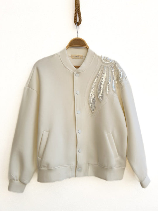 Bomber Bordado Con Lentejuelas Blanco