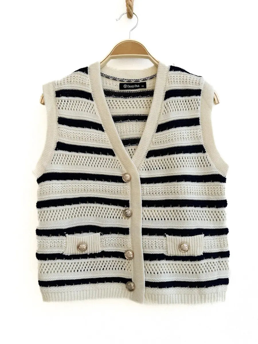 Chaleco a rayas azul y beige Azul Beige única