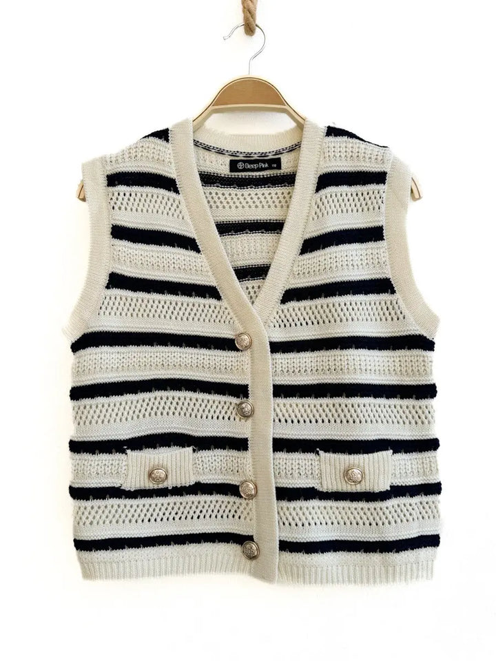 Chaleco a rayas azul y beige Azul Beige única