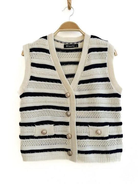 Chaleco a rayas azul y beige Azul Beige única