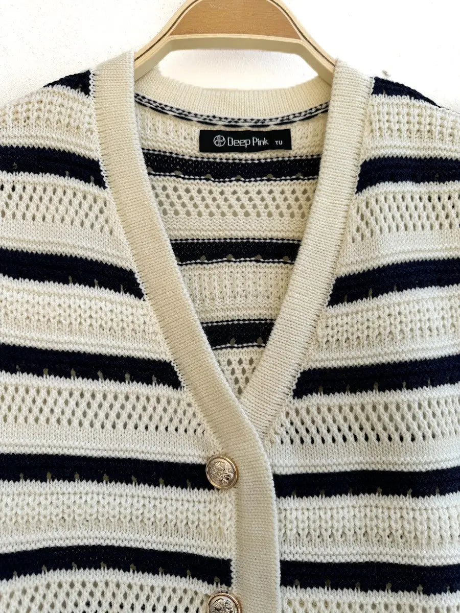 Chaleco a rayas azul y beige