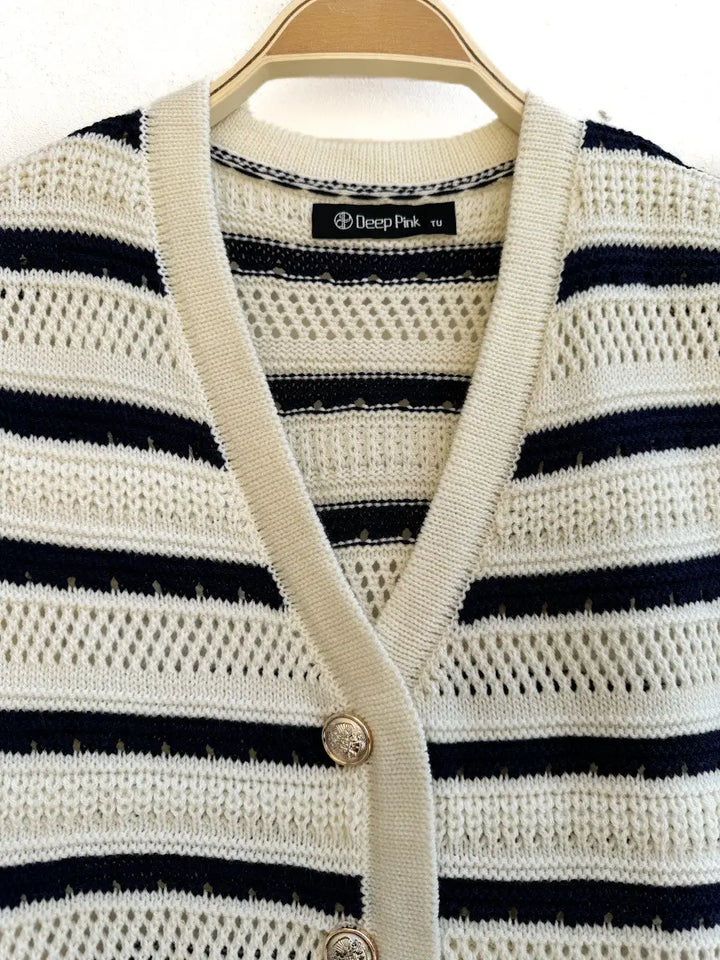 Chaleco a rayas azul y beige