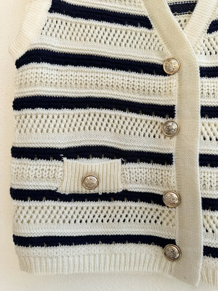 Chaleco a rayas azul y beige