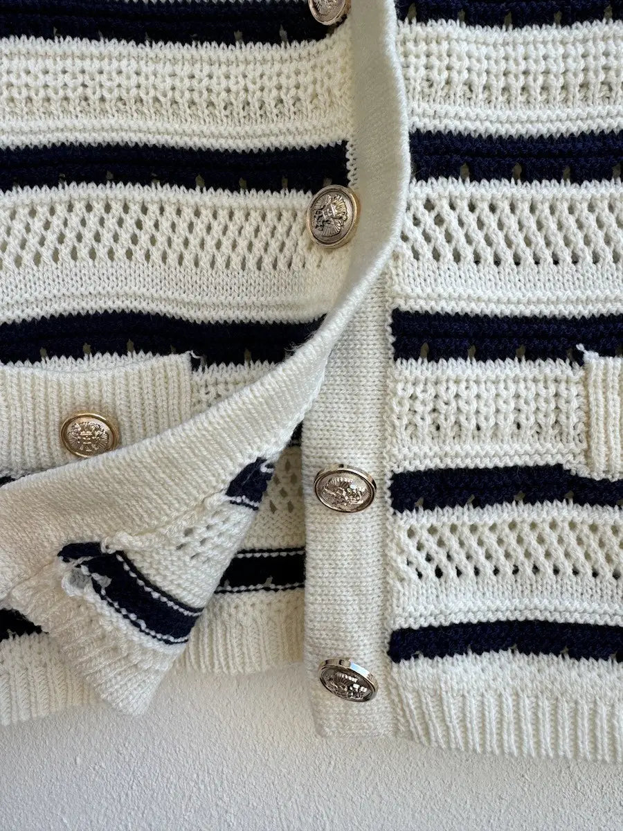 Chaleco a rayas azul y beige