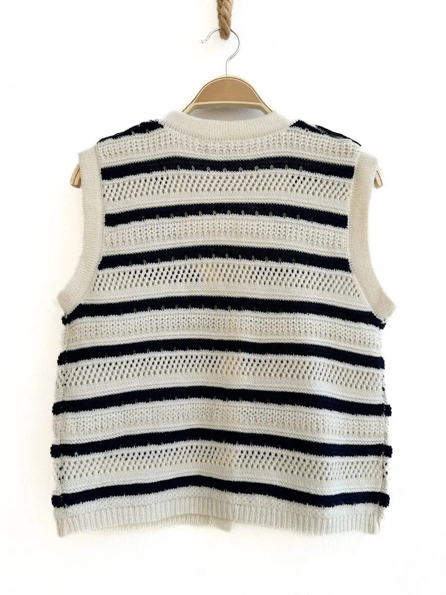 Chaleco a rayas azul y beige