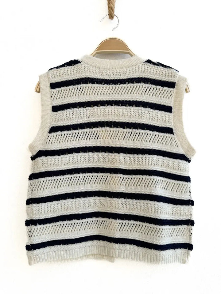 Chaleco a rayas azul y beige