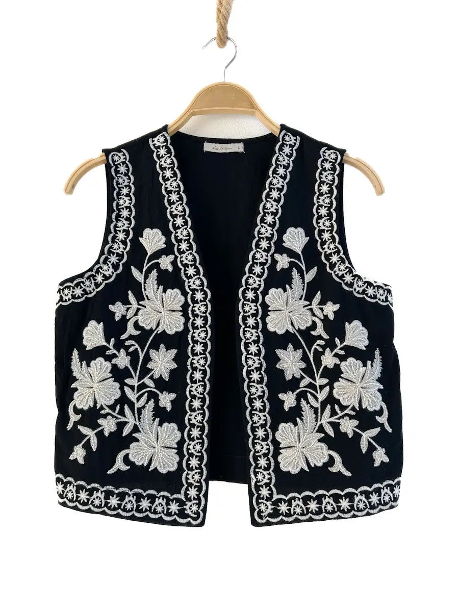 Chaleco Bordado Bohemio Negro única
