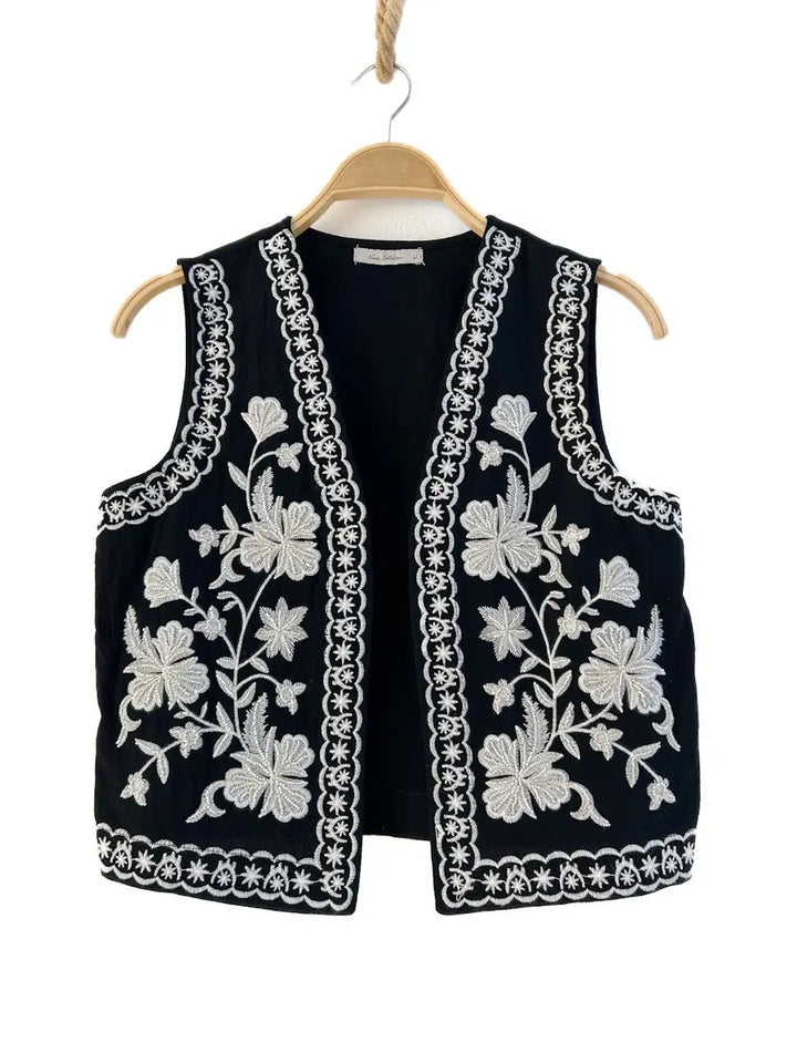 Chaleco Bordado Bohemio Negro única