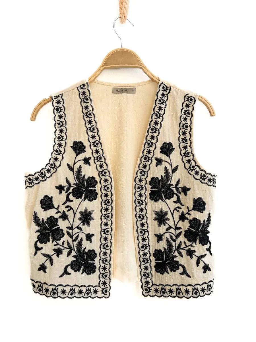 Chaleco Bordado Bohemio Beige única