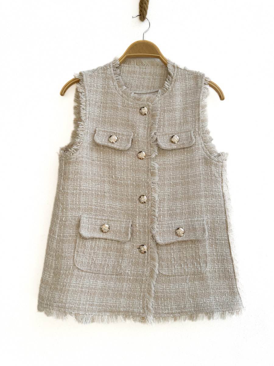 Chaleco de Tweed Beige única
