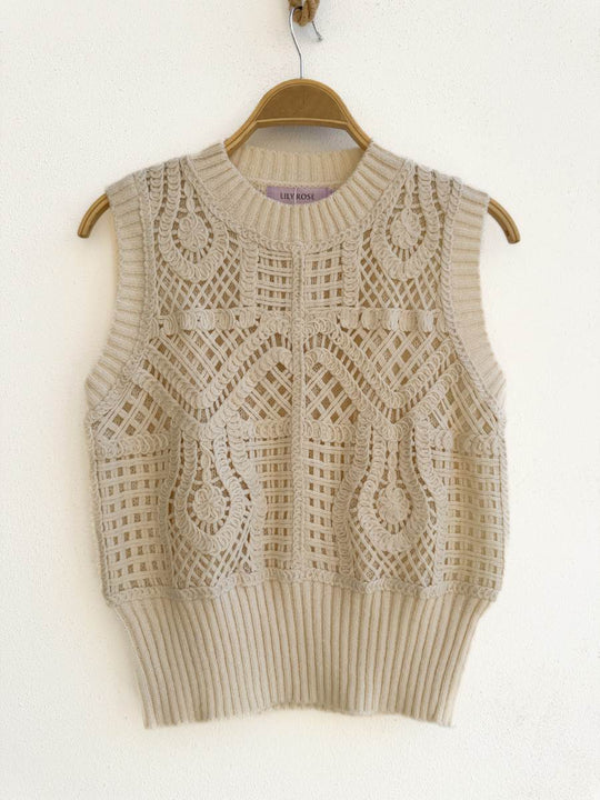 Chaleco Punto Crochet Beige Única