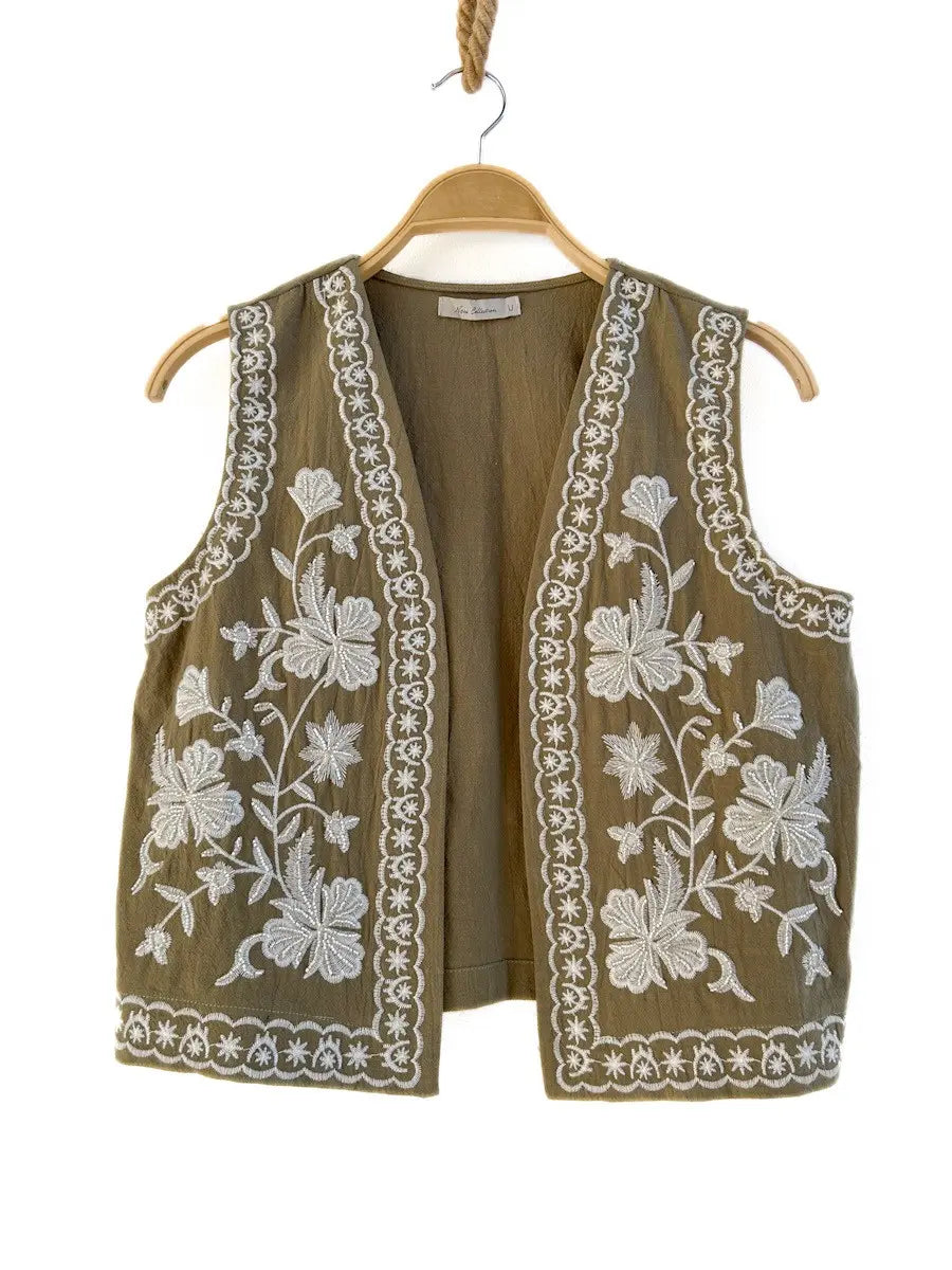 Chaleco Bordado Bohemio Verde única