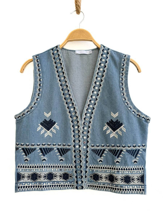 Chaleco Denim con Bordado Artesanal Azul