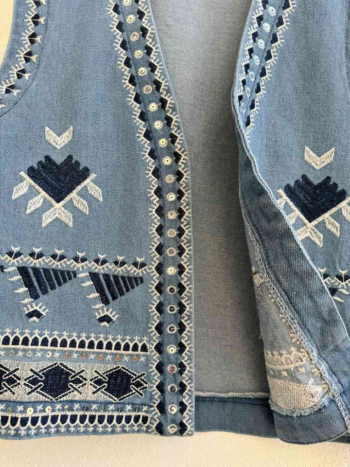 Chaleco Denim con Bordado Artesanal