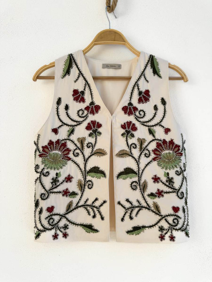 Chaleco Flor Beige