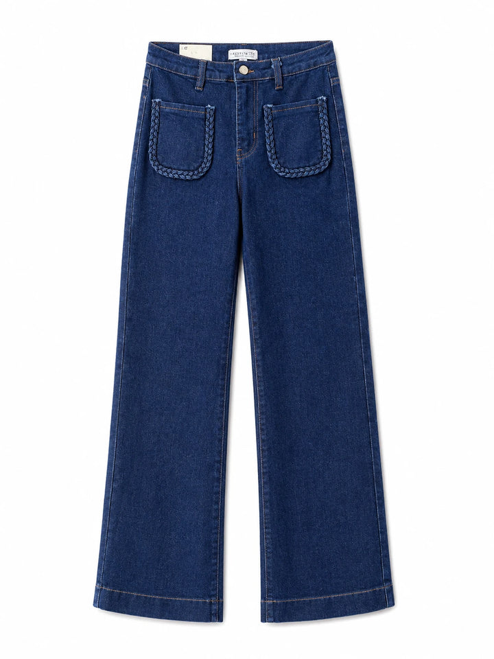 Pantalón Wide Leg con Bolsillos Trenzados