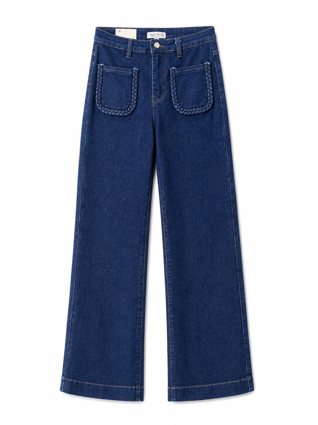 Pantalón Wide Leg con Bolsillos Trenzados