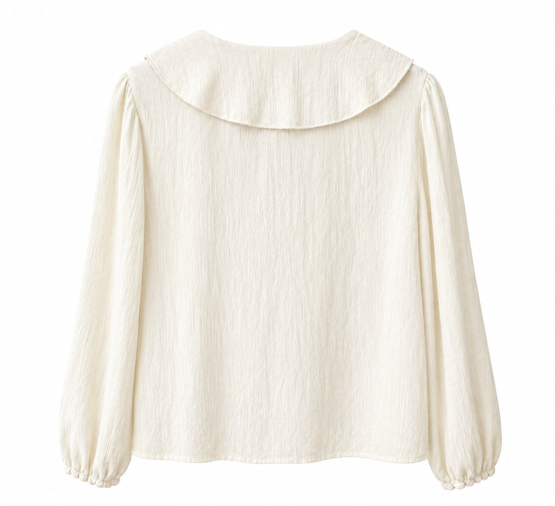 Blusa de Mujer con Volantes y Tachuelas, Escote en V y Manga Larga