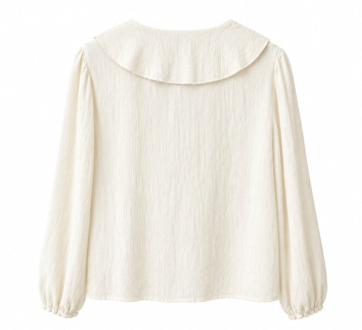 Blusa de Mujer con Volantes y Tachuelas, Escote en V y Manga Larga