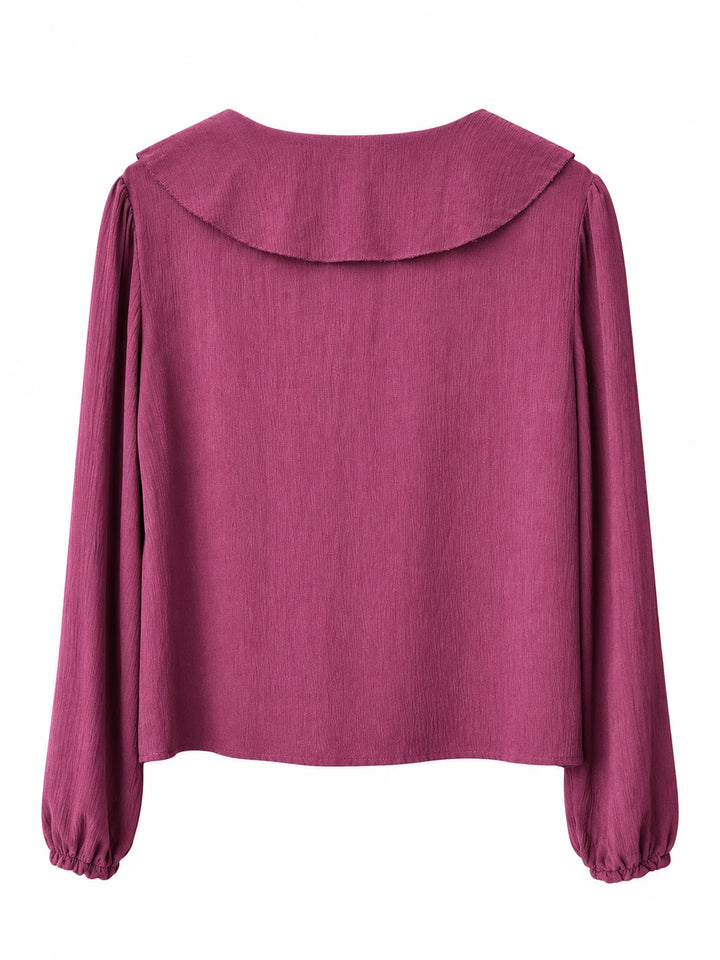 Blusa de Mujer con Volantes y Tachuelas, Escote en V y Manga Larga