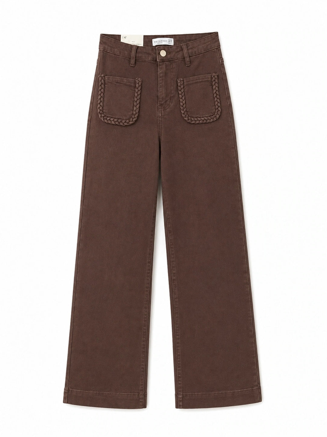 Pantalón Wide Leg con Bolsillos Trenzados